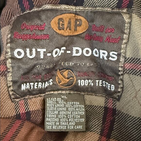 VINTAGE GAP 90s chore barn Jacket w leather collar flannel interior corduroy XL - Picture 2 of 7